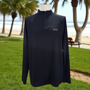 BoohooMAN Active‎ Mens Black Quarter Zip Pullover Long Sleeve Gym Top XXL